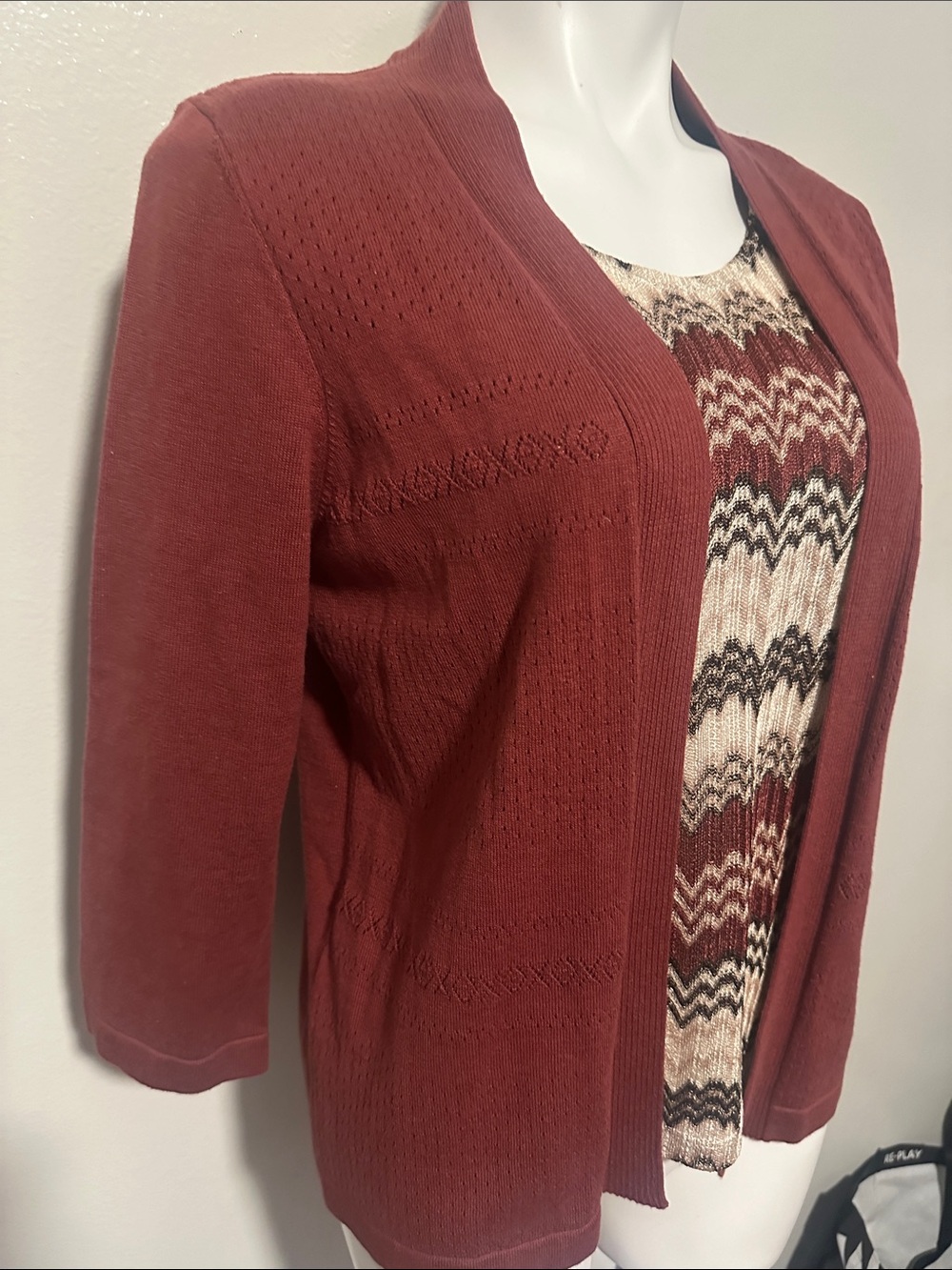 Alfred Dunner Brick Red Open-Front Knit Cardigan